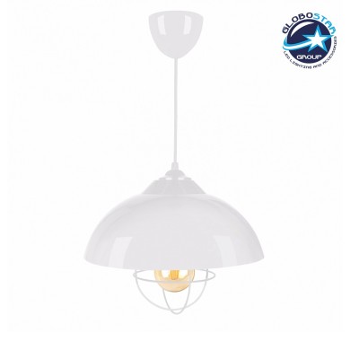 GLOBOSTAR® INDUSTRY 204-0111 Μοντέρνο Κρεμαστό Φωτιστικό Οροφής με Ντουί 1 x E27 AC 220-240V IP20 - Λευκό - Μ30 x Π30 x Υ25cm